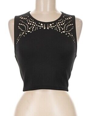 Black Laser-Cut Sleeveless Crop Top